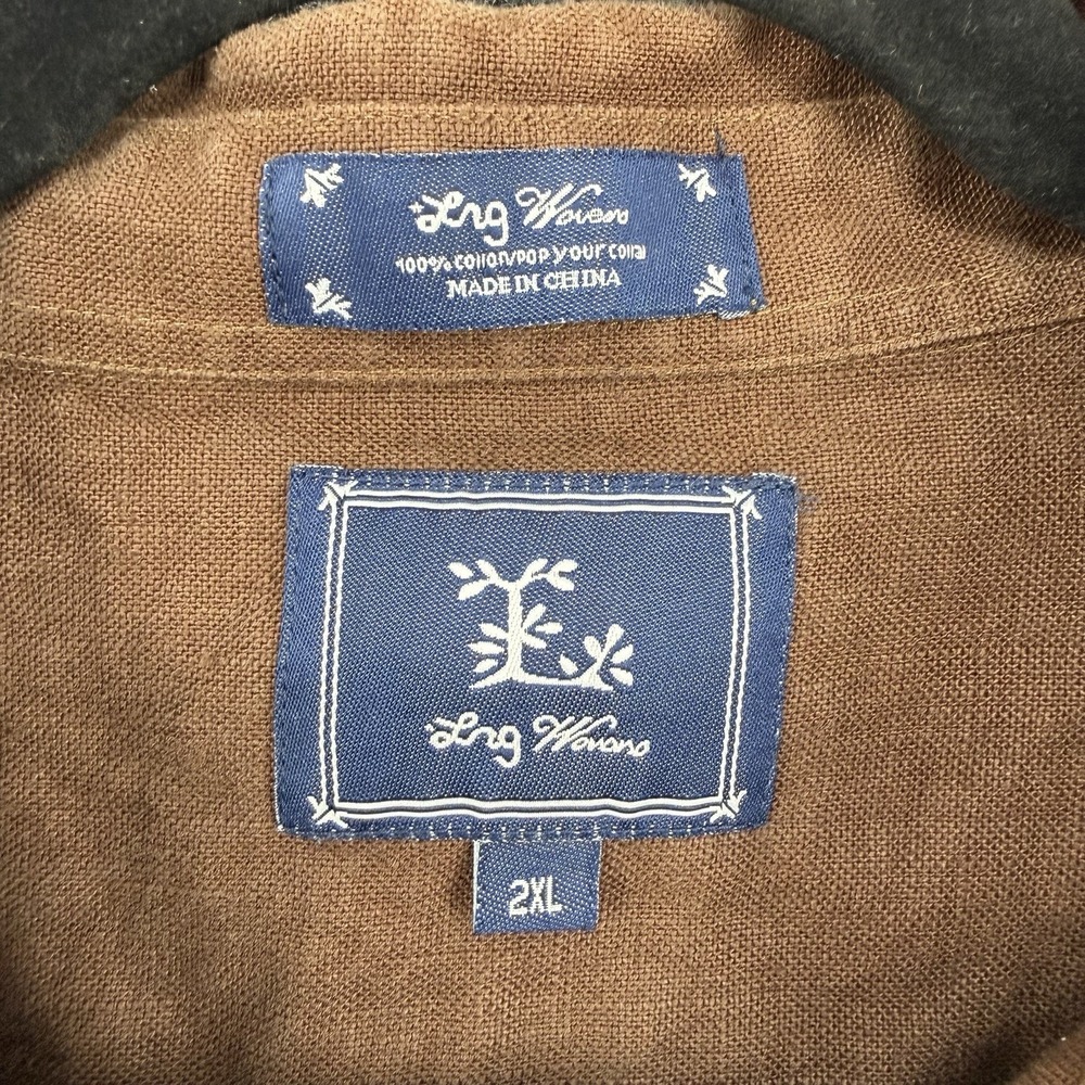Vintage Y2K LRG Woven Roots & Equipment linen shirt mens 2XL brown short sleeve - Picture 10 of 11